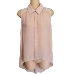 Chloe K Pink Chiffon and Lace Sleeveless Button Down Blouse Size Women's Small